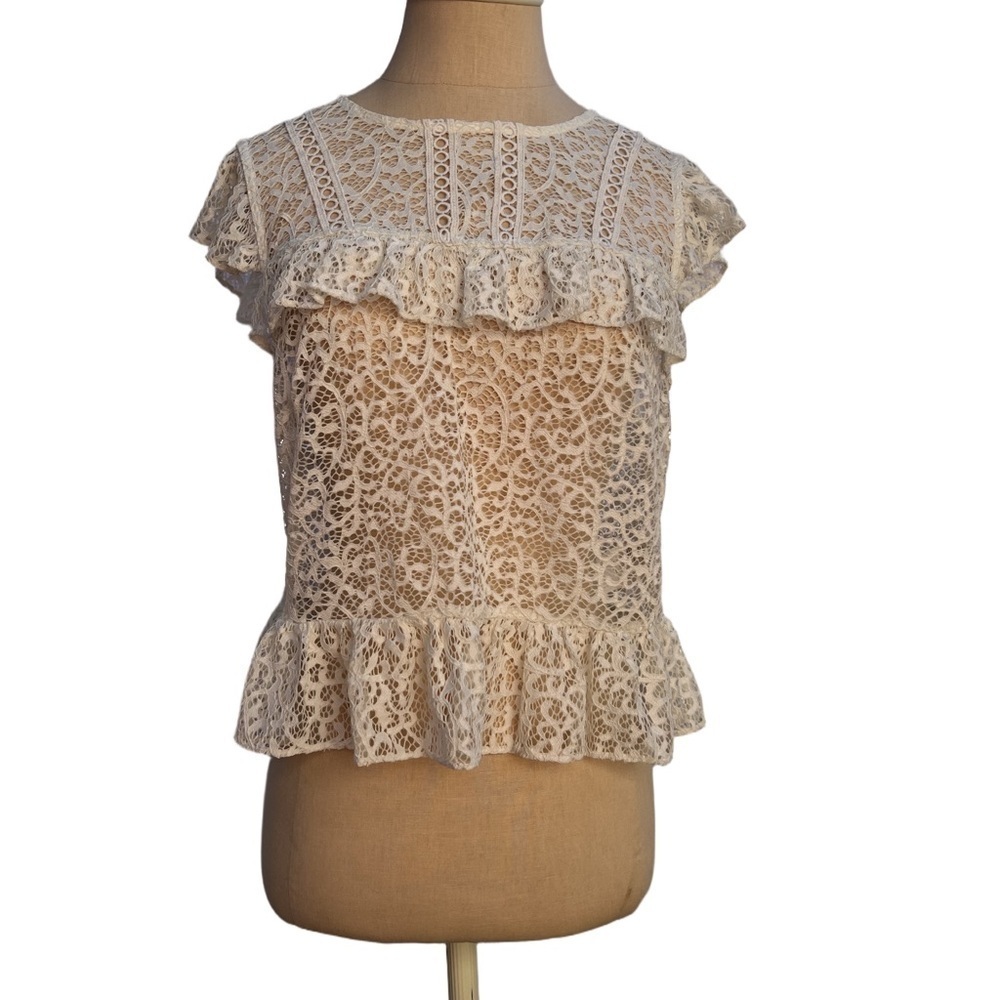 bebe Lace Ruffle Blouse Size Medium